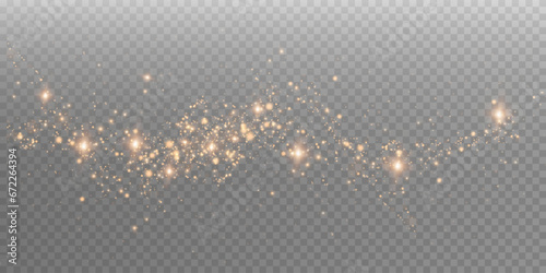 The dust sparks and golden stars shine with special light. Vector sparkles on a transparent background. Christmas light effect. Sparkling magical dust particles.	