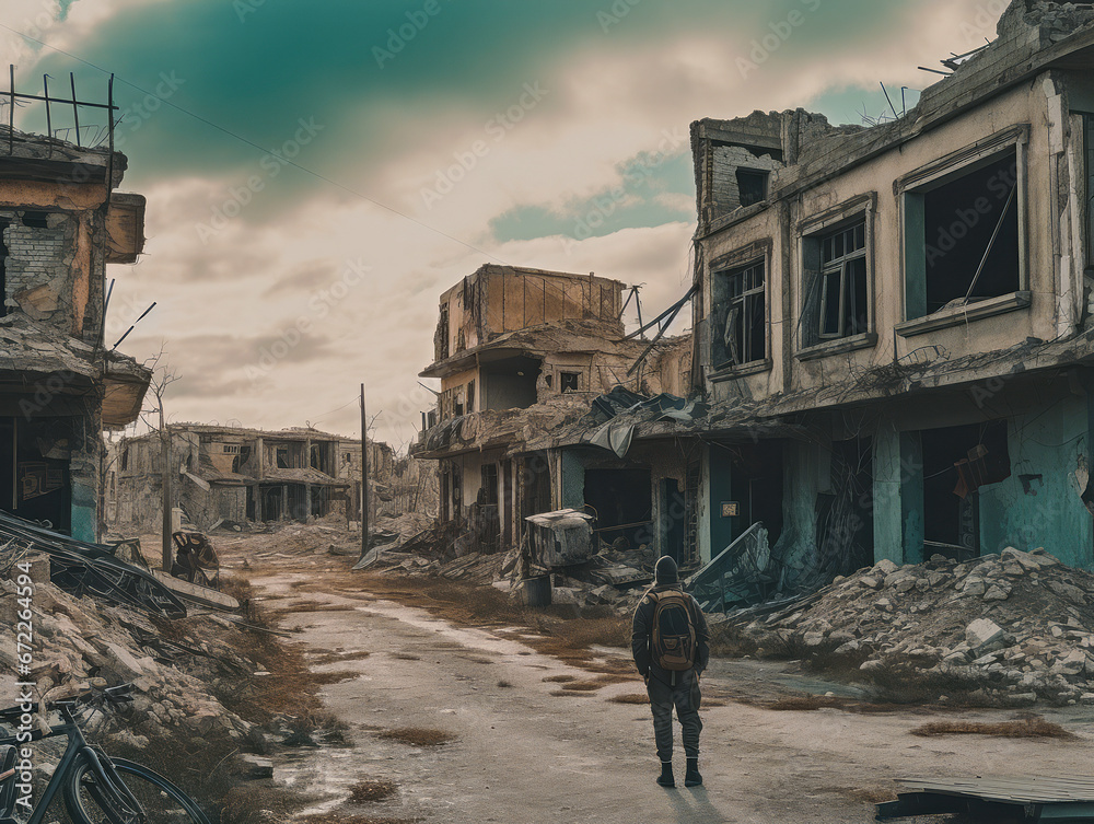 War-destroyed city. Consequences of the war. 