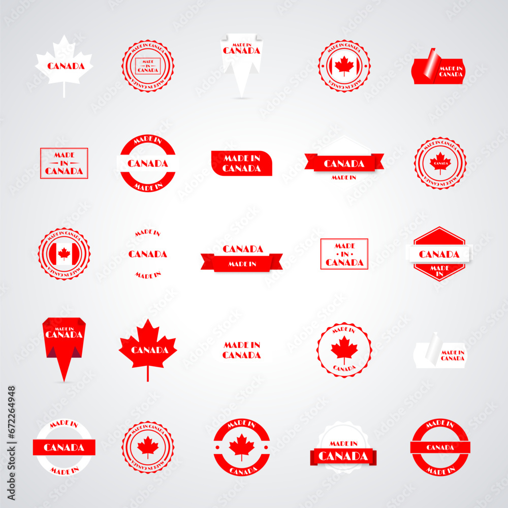 Obraz premium Made in Canada label big set, vector illustration.