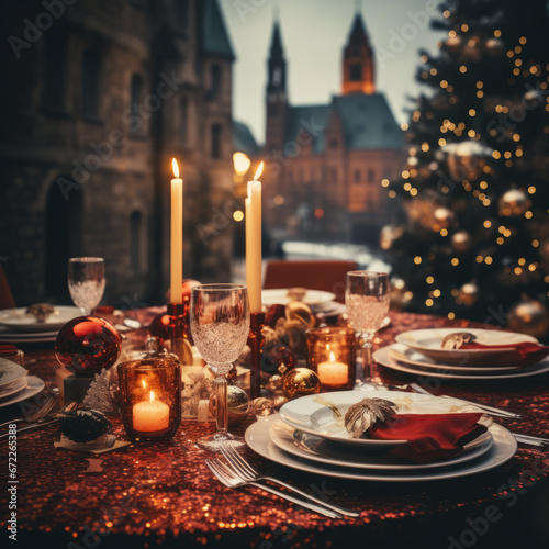 Christmas and New Year 2024. set up on the table to celebrate.Beautiful light bokea blurry 