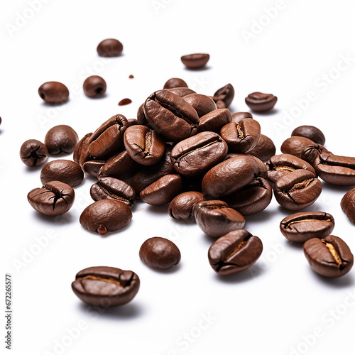 coffee beans levitate on a white background