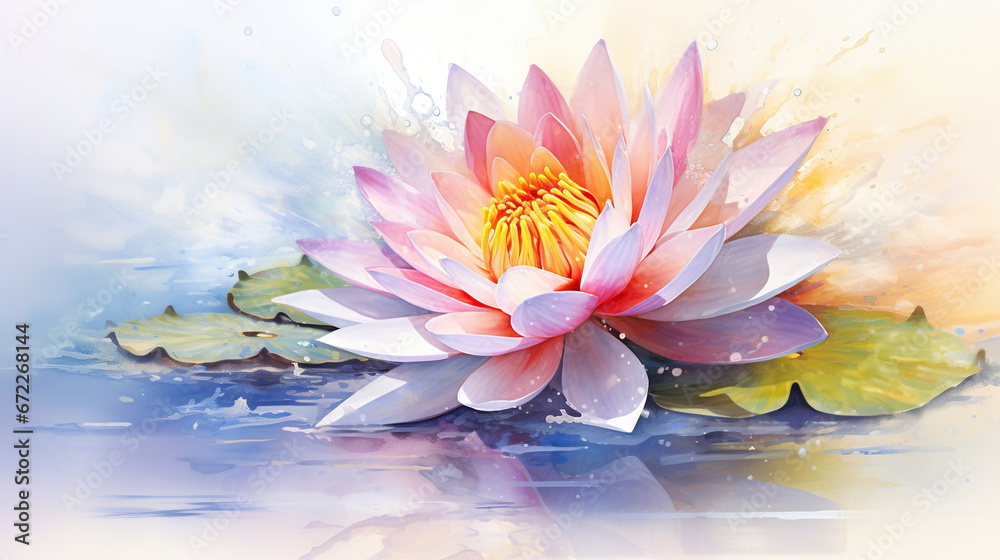 a painting of a pink water lily in a pond of water. generative ai a painting of a pink water lily in a pond of water. generative ai