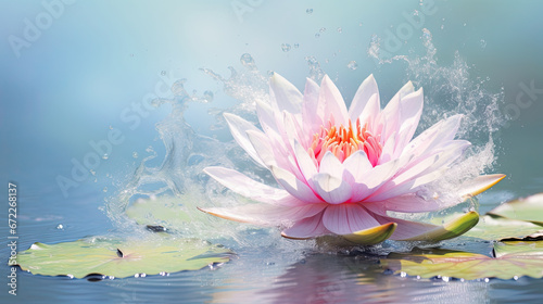  a pink waterlily floating on top of a body of water.  generative ai