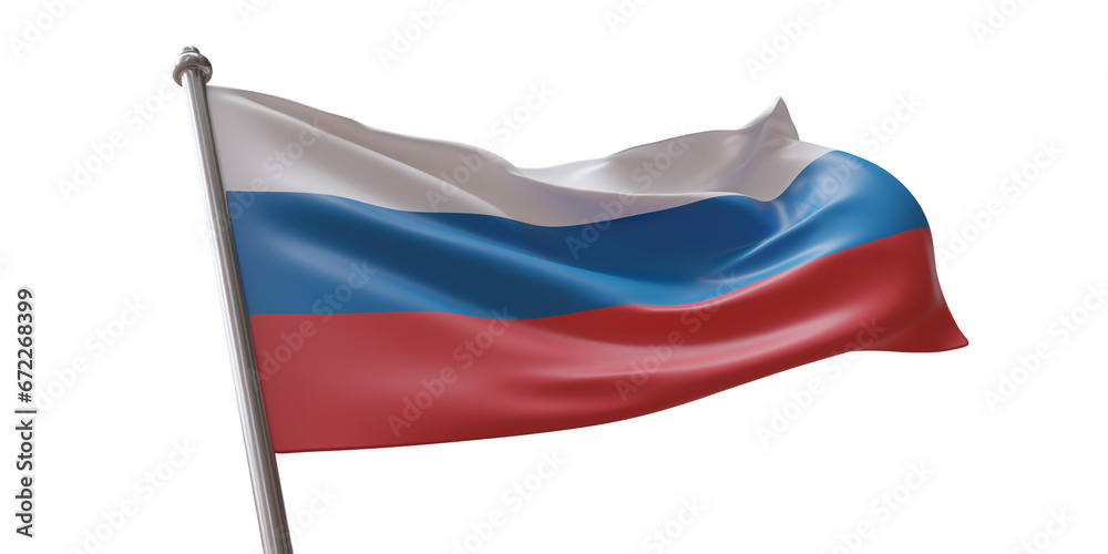 Naklejka premium Russia flag waving isolated on white transparent background, PNG.
