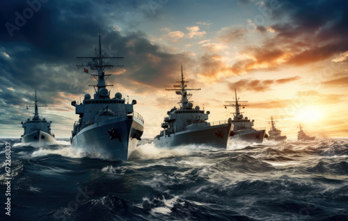 several warships at sea, navy