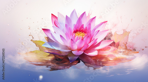  a pink water lily floating on top of a body of water.  generative ai