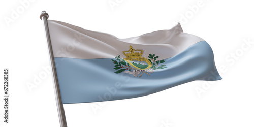 San Marino flag waving isolated on white transparent background, PNG.