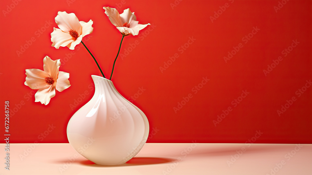  a white vase with three flowers in it on a table.  generative ai