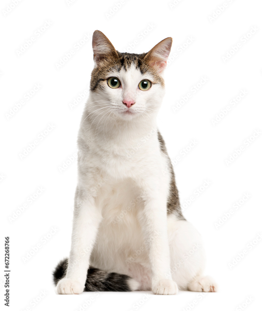 Mixed-breed Cat sitting and looking at the camera, Cat, pet, studio photography, cut out Mixed-breed Cat sitting and looking at the camera, Cat, pet, studio photography, cut out