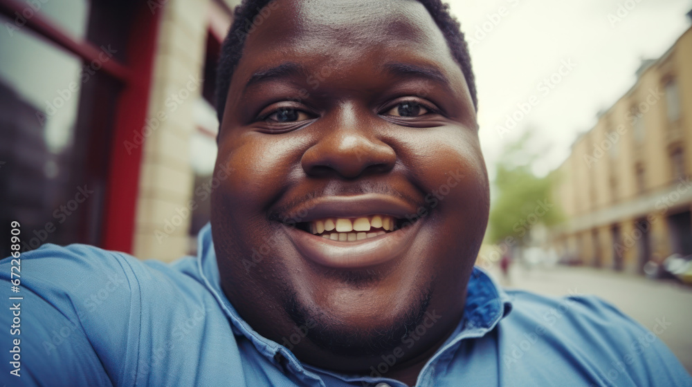 Happy, smiling middle-aged African American man with glasses taking selfie outdoor Happy, smiling middle-aged African American man with glasses taking selfie outdoor