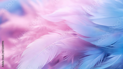 a close up of a blue and pink background with feathers.  generative ai
