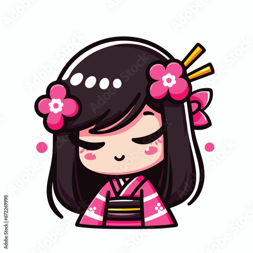 Cute Chinese colorful Kokeshi doll hand drawn logo. Generative Ai