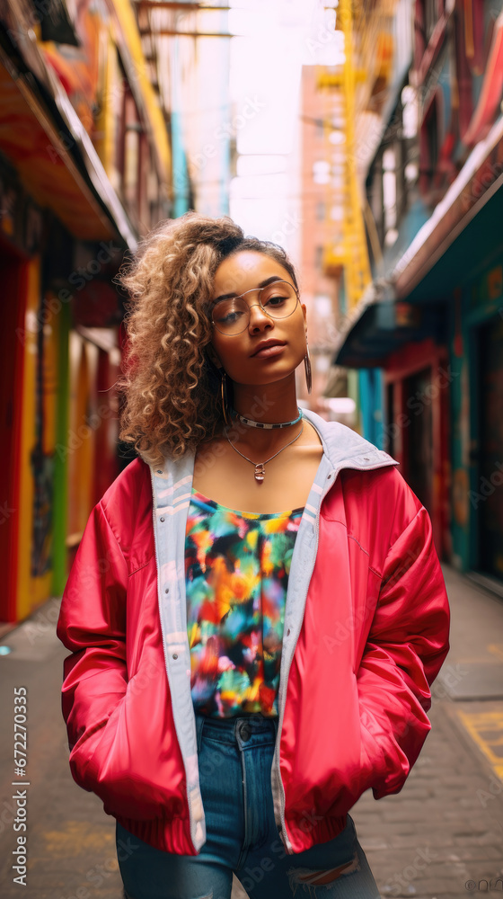 Vibrant Woman In A Colorful Urban Alley Lively  , Background Image, Best Phone Wallpapers