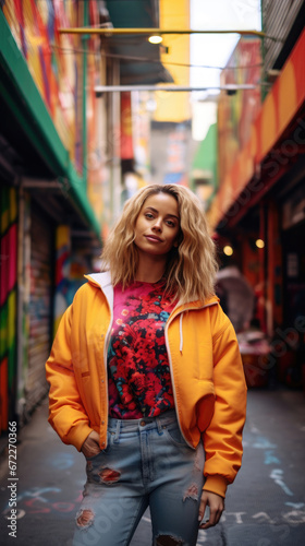 Wallpaper Mural Vibrant Woman In A Colorful Urban Alley Lively  , Background Image, Best Phone Wallpapers Torontodigital.ca