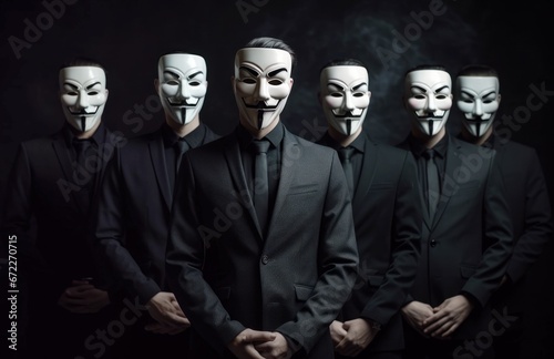 Group of anonymous people in business suits. Shadow government conspiracy concept