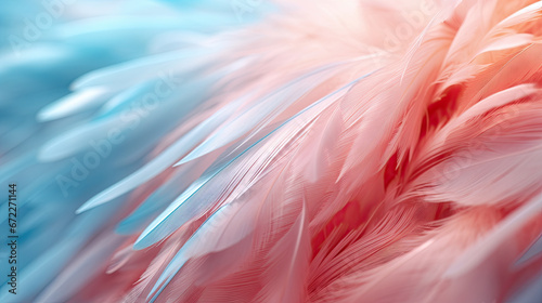  a close up of a pink and blue bird's feathers. generative ai