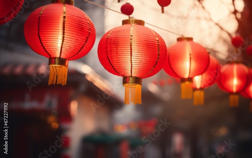 Calles decoradas para celebrar la entrada del año nuevo chino. Decoración.  photo