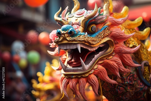 Desfile de dragón celebrando la entrada del año nuevo en China. Tradición. Año del dragón. 