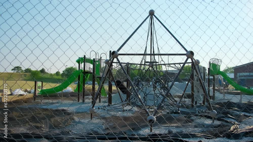fragment of the construction site where a children's playground is being built. Wide shot fragment of the construction site where a children's playground is being built. Wide shot