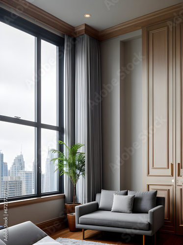 realistic penthouse interior design medium shot hyperdetailed