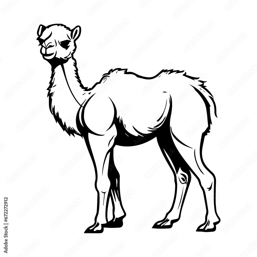 cute baby camel Monochrome illustration, Camel silhouette design, Generative AI. cute baby camel Monochrome illustration, Camel silhouette design, Generative AI.