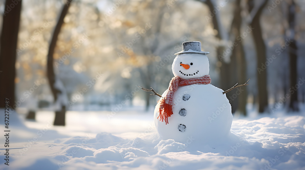 Obraz premium Snowman in the snow. Generative AI