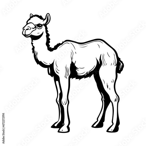 cute baby camel Monochrome illustration, Camel silhouette design, Generative AI.