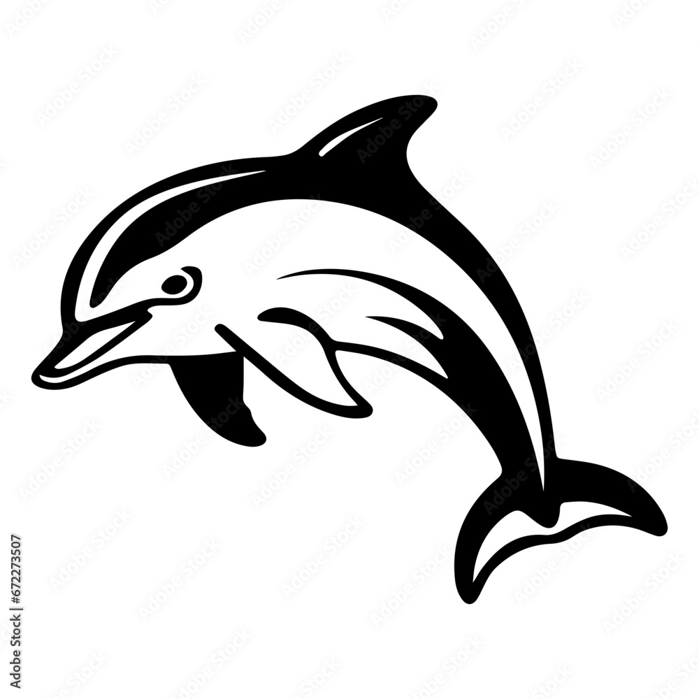 Fototapeta premium baby dolphin Monochrome illustration, cute baby dolphin silhouette design, Generative AI.