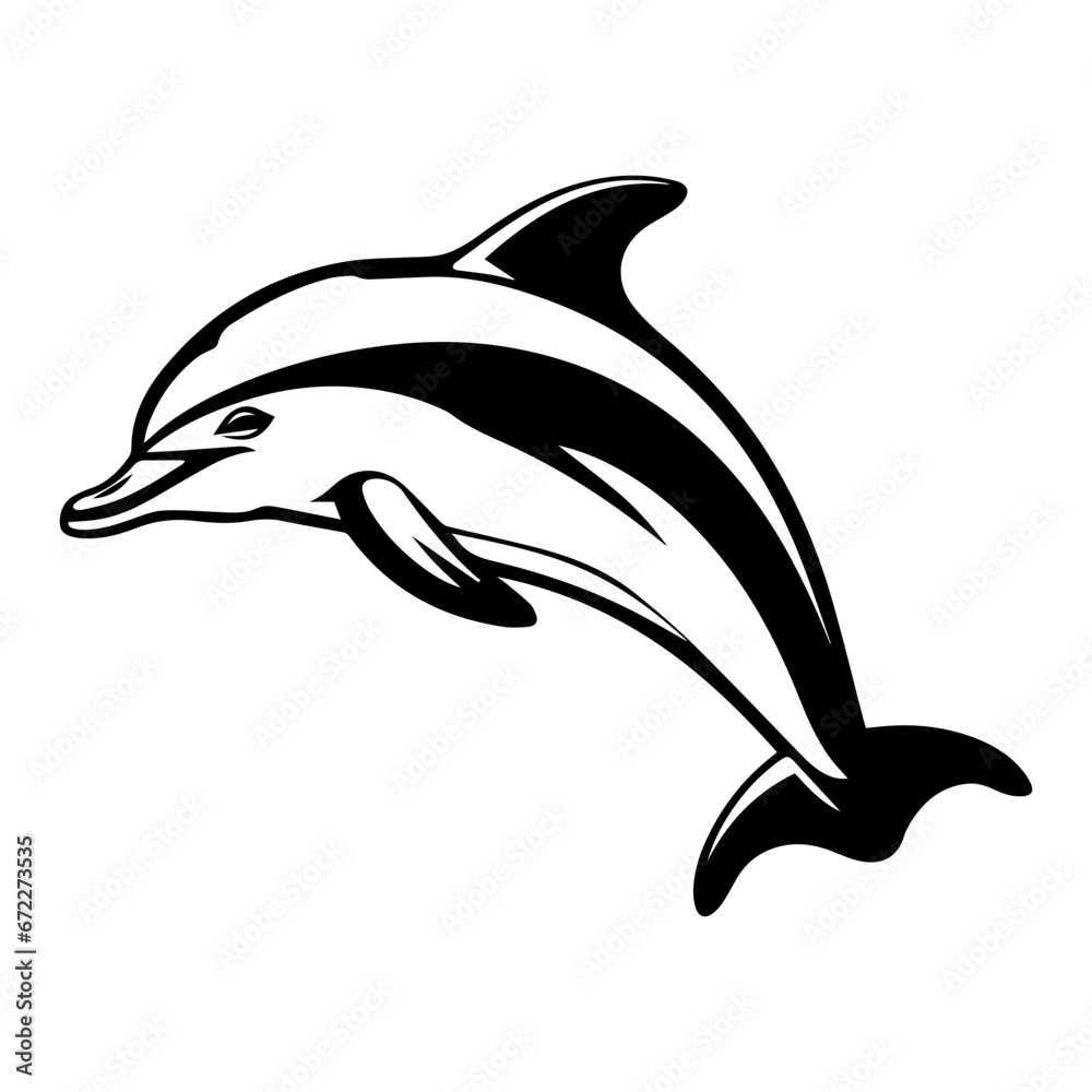 baby dolphin Monochrome illustration, cute baby dolphin silhouette design, Generative AI.