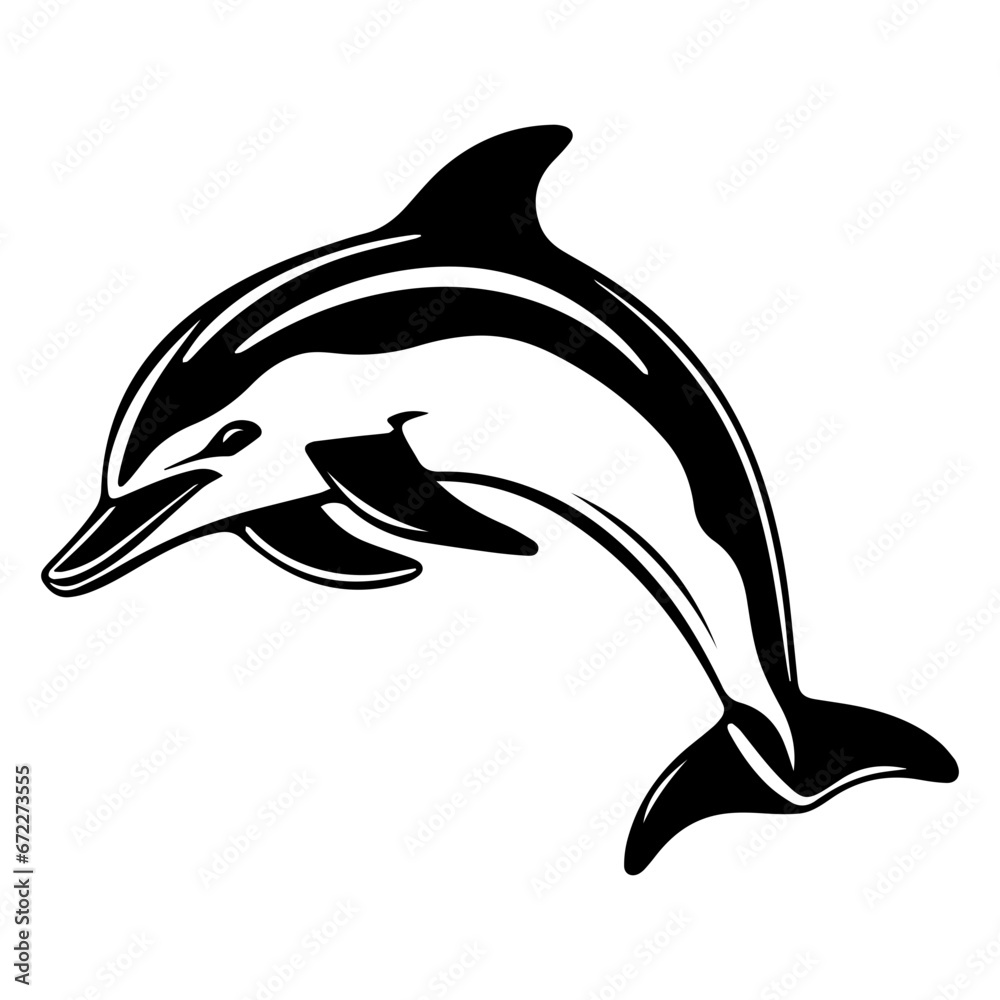 Fototapeta premium baby dolphin Monochrome illustration, cute baby dolphin silhouette design, Generative AI.