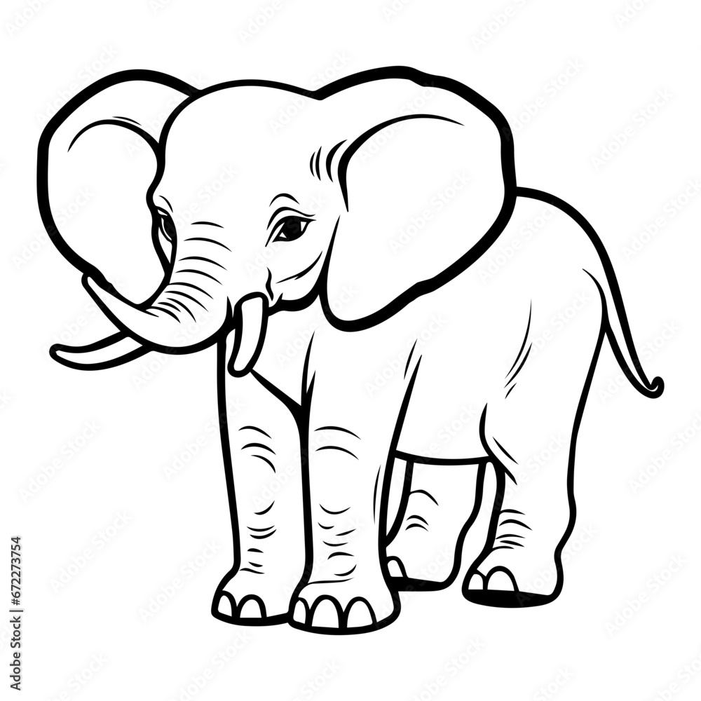 Fototapeta premium baby elephant Monochrome illustration, cute baby elephant silhouette design, Generative AI.