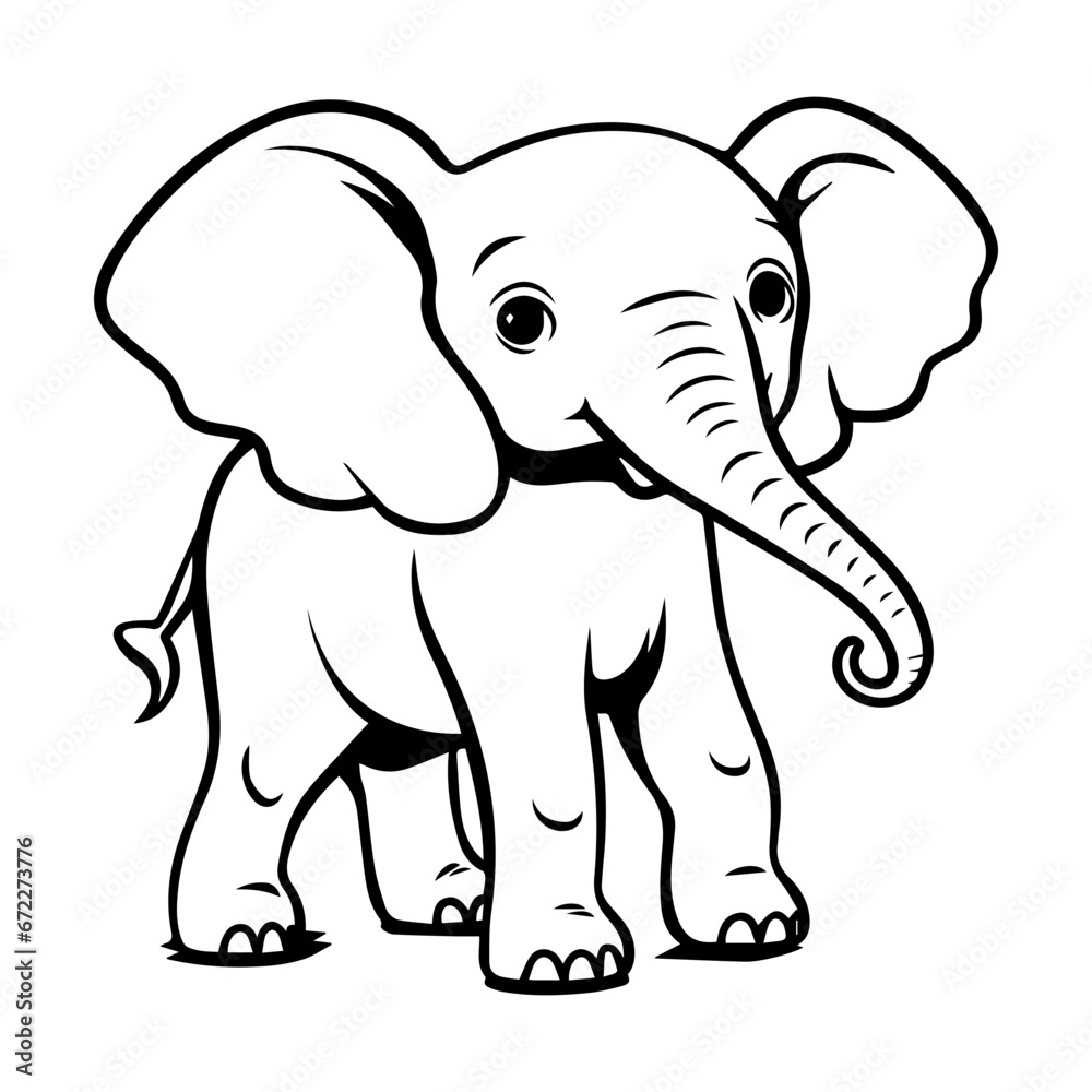 Obraz premium baby elephant Monochrome illustration, cute baby elephant silhouette design, Generative AI.
