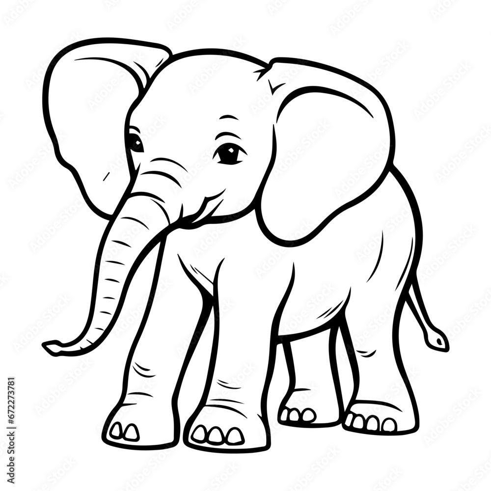 Fototapeta premium baby elephant Monochrome illustration, cute baby elephant silhouette design, Generative AI.