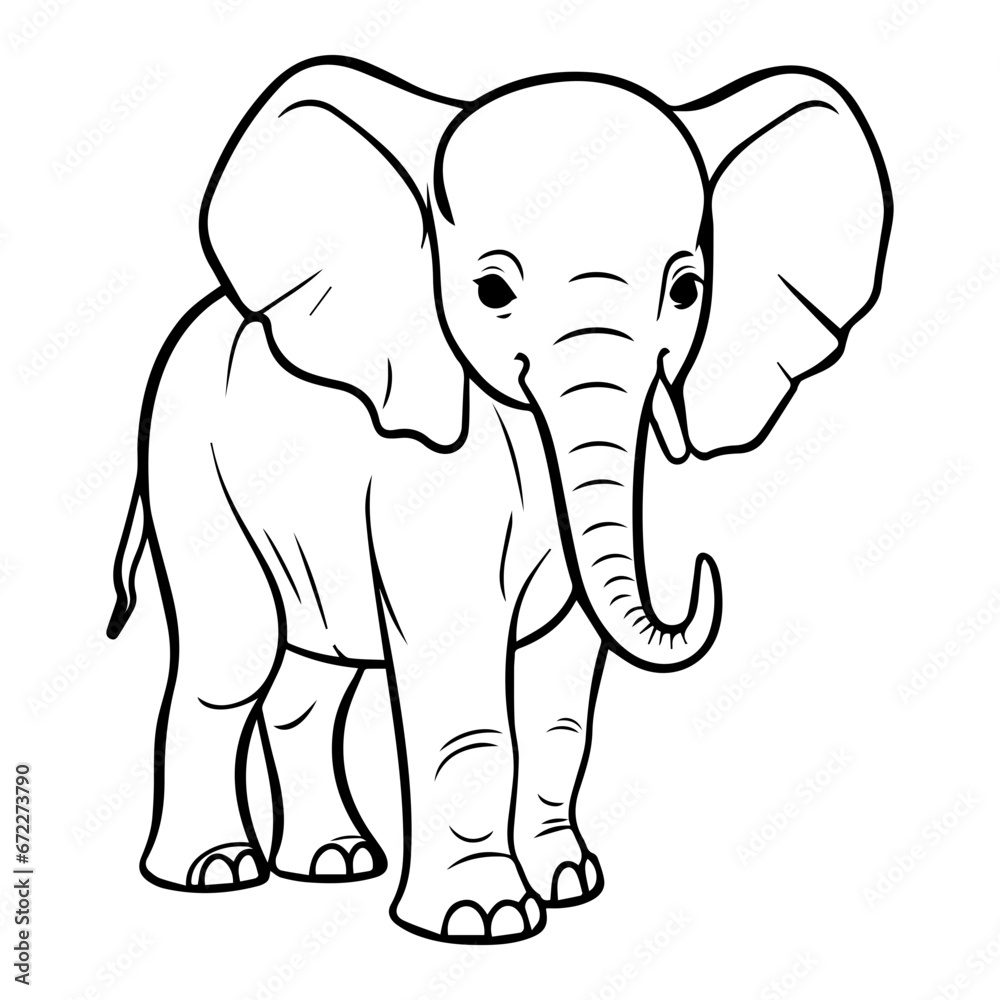 baby elephant Monochrome illustration, cute baby elephant silhouette design, Generative AI.