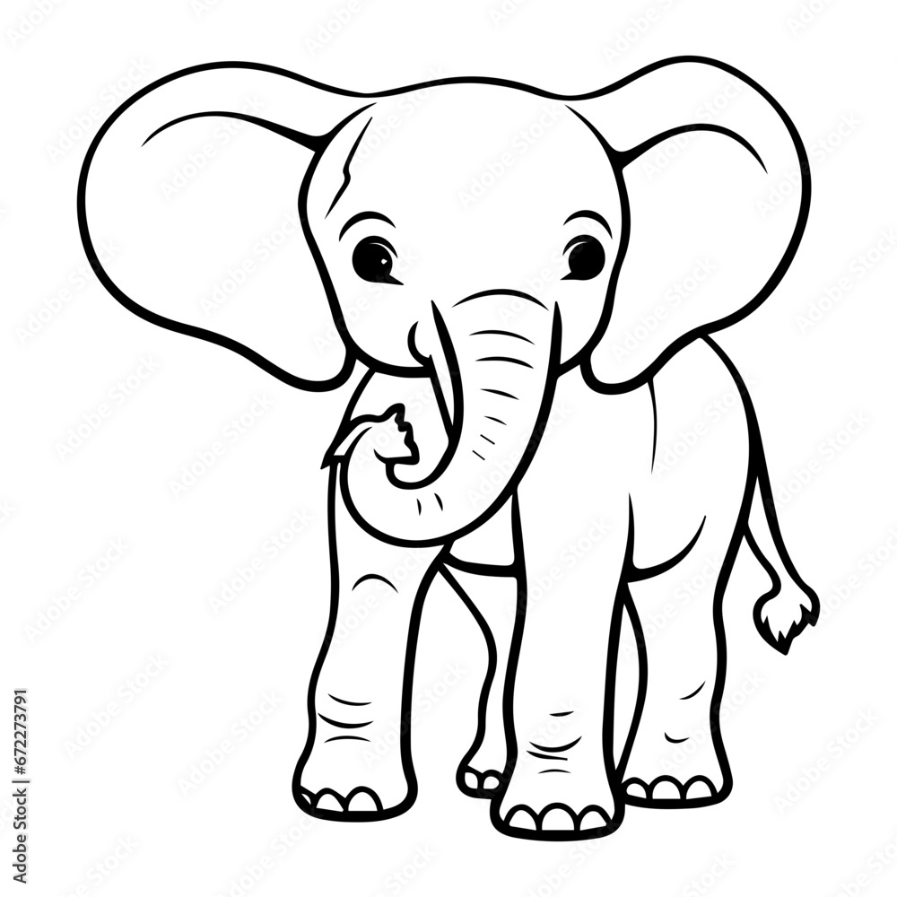 baby elephant Monochrome illustration, cute baby elephant silhouette design, Generative AI.