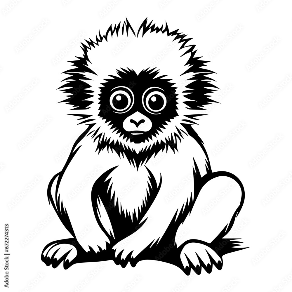 baby gibbon Monochrome illustration, cute baby gibbon silhouette design, Generative AI. baby gibbon Monochrome illustration, cute baby gibbon silhouette design, Generative AI.
