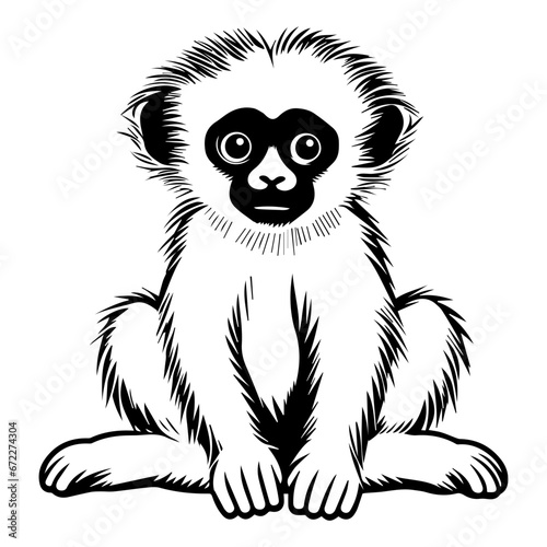 baby gibbon Monochrome illustration, cute baby gibbon silhouette design, Generative AI.