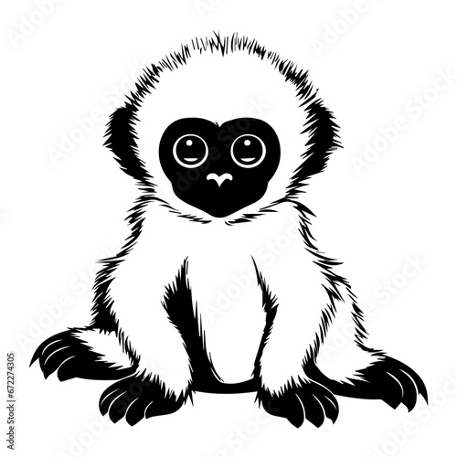 baby gibbon Monochrome illustration, cute baby gibbon silhouette design, Generative AI.