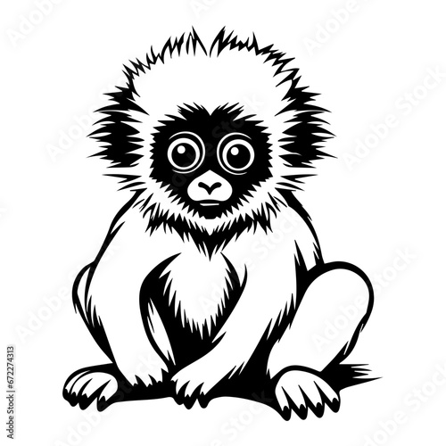 baby gibbon Monochrome illustration, cute baby gibbon silhouette design, Generative AI.