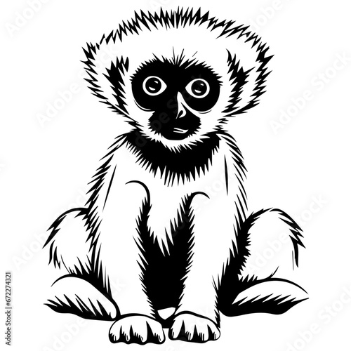 baby gibbon Monochrome illustration, cute baby gibbon silhouette design, Generative AI.