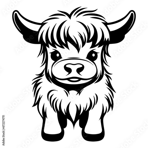 Cute baby highland cow, highland cow Vector Silhouette, Generative AI. © hyam