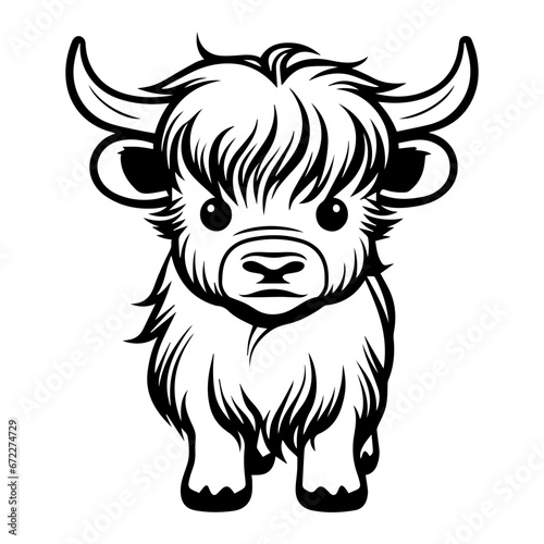 Cute baby highland cow, highland cow Vector Silhouette, Generative AI.