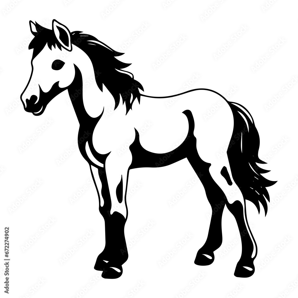 cute baby horse Monochrome illustration, Horse silhouette design, Generative AI. cute baby horse Monochrome illustration, Horse silhouette design, Generative AI.
