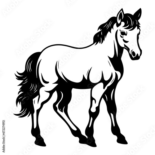 cute baby horse Monochrome illustration  Horse silhouette design  Generative AI.