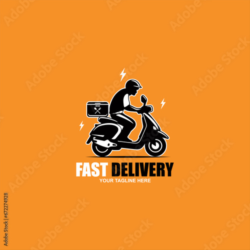 scooter logo with speed and delivery motorcycle icon
