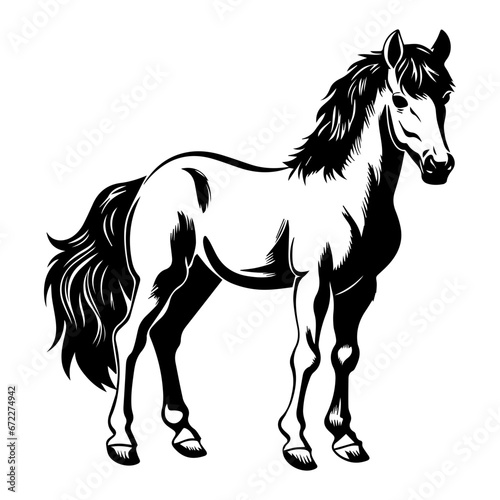 cute baby horse Monochrome illustration  Horse silhouette design  Generative AI.