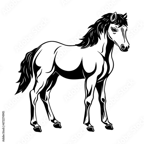 cute baby horse Monochrome illustration  Horse silhouette design  Generative AI.