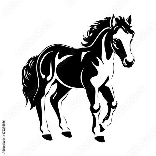 cute baby horse Monochrome illustration, Horse silhouette design, Generative AI.