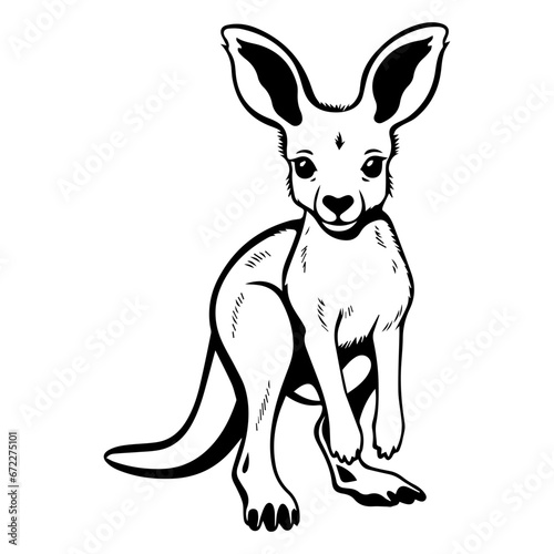 cute baby kangaroo Monochrome illustration, Kangaroo silhouette design, Generative AI.