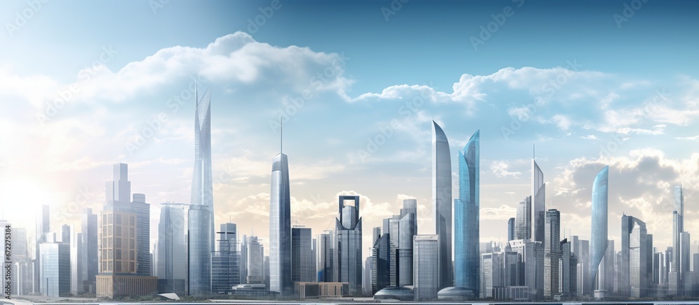 Beautiful cityscape modern buildings with clear sky. AI generated image